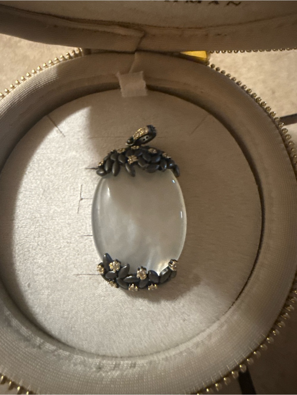 White Opalescent Floral Pendant Necklace - Elegant Statement Piece